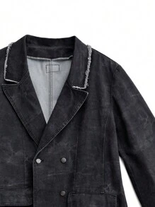 Manfinity VCAY Men's Loose-Fit Long Digital Print 100% Cotton Windbreaker, For Fall Winter - Dark Grey - View 9