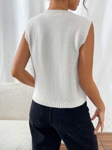 SHEIN Frenchy Women Casual Single-Breasted Textured Knit Sweater Vest,French Round Neck Sleeveless Color Clash Button Knit Sweater Top,Thanksgiving Women Outfit,White Tank Women Top ,Going Out Tops,Elegant Women Dresses White Button Up Top