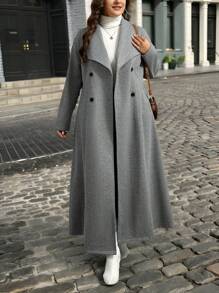 SHEIN Privé Plus Size Damski Zimowy Płaszcz Dwurzędowy Z Klapą Casual Wełniany Średniej Długości