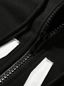 Manfinity EMRG 男士休闲字母印花拉链抽绳连帽衫卫衣，图案男士拉链连帽衫，长袖，拉链连帽衫，外出，图案，街头服饰 - 黑色 - 查看 3