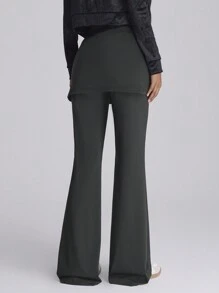 Forever 21 女士纯色拼布二合一裙子喇叭裤，时尚设计 - 黑色 - 查看 2