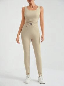 SHEIN Tall 2 sztuki Jednolity Kolor Casual Tank Top I Spodnie Zestaw, Wiosna Jesień