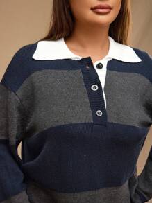 Forever 21 大码女士时尚保暖条纹高领长袖毛衣，秋冬款 - 彩色 - 查看 8