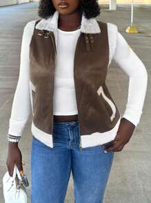 Zolique 女士休闲蓬松衬里背心夹克，秋冬 - 咖啡棕 - 查看 1