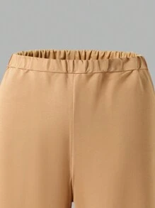 2pcs/Set Teenage Girls Casual Short Sleeve T-Shirt And Solid Color Pants Set, Spring & Autumn