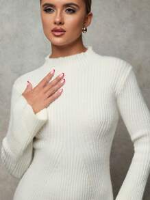 SHEIN BAE 女士毛衣连衣裙镂空服装感恩节女装白色女士毛衣连衣裙高领毛衣冬装秋季女装圣诞毛衣毛衣连衣裙圣诞女装冬季保暖贴肤柔软加厚毛衣