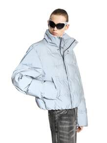 NEON BLANC Men's Reflective Stand Collar Padded Padded Coat For Winter - Grey - View 4