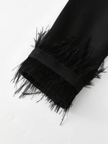 Mulvari Plus Size Patchwork Fluffy Loose Casual Suit Jacket - Black - View 4