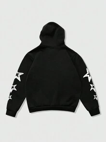 ROMWE MEN Street Life 男士拉法帽印花连帽衫街头服饰复古风格 - 黑色 - 查看 2