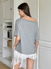 INAWLY Women's Solid Color Minimalist Off Shoulder T-Shirt