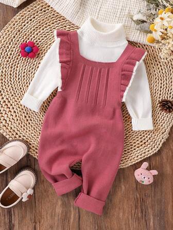 SHEIN Vintaside Kids Baby Girls Blue Overalls, Warm & Comfortable, Fashionable, Casual, Suitable For Daily Wear, Home, Travel