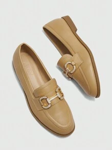 CUCCOO BIZCHIC Women Fashionable Rhinestone Buckle Flat Loafers - Khaki - View 9