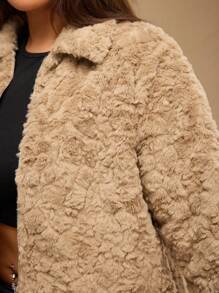 Forever 21 Plus Size Fluffy Women's Fluffy Zip-Up Warm Coat, Autumn And Winter - Camel - View 6