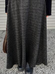FRIFUL Women's Autumn/Winter Textured Plaid A-Line Skirt - Dark Grey - View 4