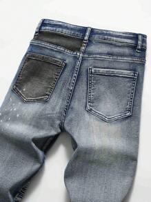 TWEEN Boy Retro Street Hip Hop Style Distressed Color Block Stretch Jeans