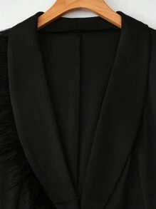 Mulvari Plus Size Patchwork Fluffy Loose Casual Suit Jacket - Black - View 3