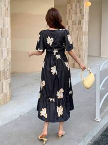DAZY Women's V-Neck Allover Floral Print Dress Sundress,Dress For Wedding - Black - View 2