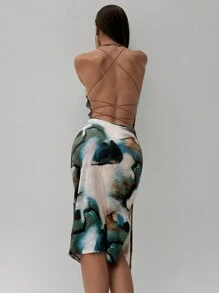 Aloruh Women's Tie-Dye Print Open Back Cami Midi Dress