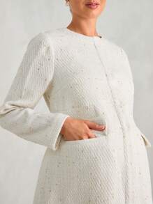 MaterniChic Maternity Cardigan Jacket With Metal Buttons, Long Sleeve Round Neck Elegant Outwear For Pregnant Women In Autumn & Winter