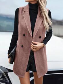 SHEIN Clasi 无领单排扣无袖简约休闲上衣 - 紅色 - 查看 4