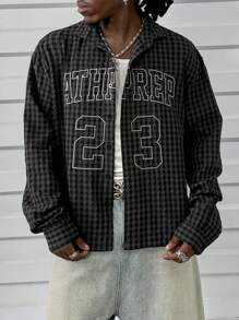 Manfinity VCAY Men's Loose Fit Checkered Long Sleeve Embroidered Shirt