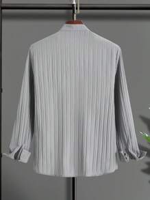 Manfinity Homme 男士纯色长袖单排扣休闲宽松衬衫，秋季 - 灰色 - 查看 2