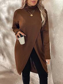 SHEIN LUNE 大码不对称下摆宽松高领毛衣，秋冬季休闲款