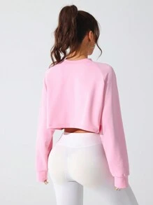 SHEIN Sovereign Charm Kangaroo Pocket: Conveniently Stash Your Stuff Built-In Long Sleeve Sweatshirt - Baby Pink - View 2