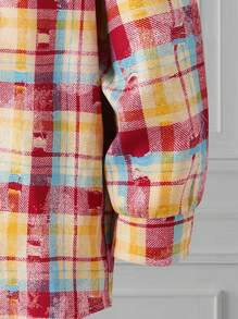 1 Stück Tween-Mädchen Jacke mit Kapuze im Kontrast Karomuster, Knopfleiste - Verschiedenfarbig - Übersicht 5