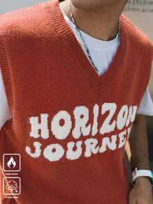 Manfinity Hypemode V 领字母印花无袖套头毛衣背心 - 彩色 - 查看 4