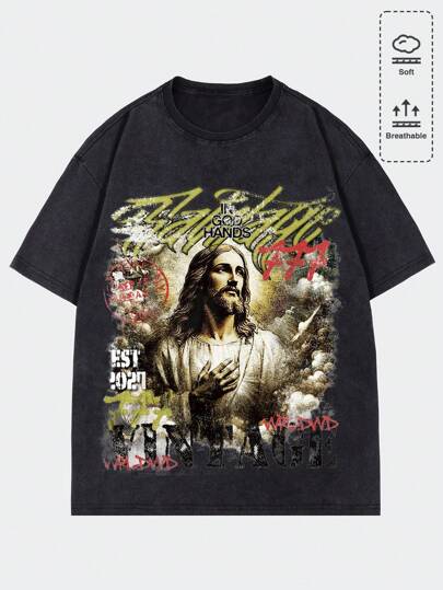 Street Life Maglietta da uomo di stile retrò con stampa effetto lavato, stile street