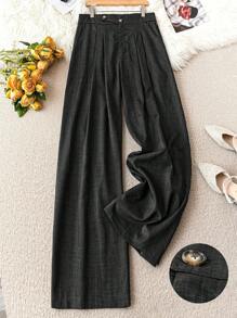 SHEIN LUNE 大码休闲纯色褶皱阔腿西裤