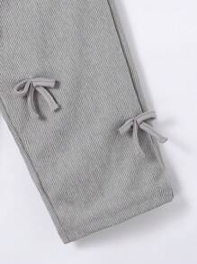 SHEIN 2pcs Baby Girls Cozy Pink Bow Sweatshirt & Corduroy Pants Set - Grey - View 3
