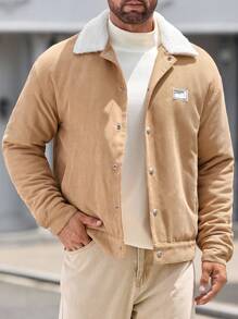 Manfinity VCAY Men's Loose Fit Drop Shoulder Casual Padded Coat, Suitable For Autumn & Winter - Khaki - View 1