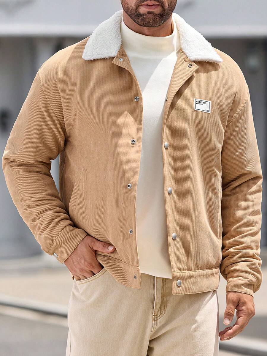 Manfinity VCAY Men's Loose Fit Drop Shoulder Casual Padded Coat, Suitable For Autumn & Winter - Khaki - View 1