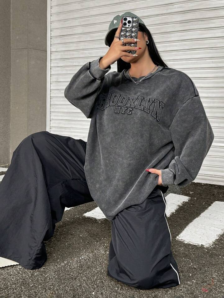 URKOOL ヴィンテージウォッシュ フェード スウェットシャツ 25SS 新作】MEN WAACKYオーバーサイズスウェットシャツ ネイビー