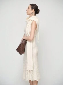 SHEIN Clasi Sleeveless Solid Color Minimalist Long Sweater Dress, Casual Everyday Wear - Apricot - View 4