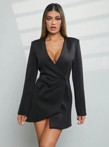 Hauture Vestido blazer con cuello en V y bajo asimétrico
