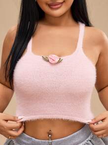 Forever 21 大码女式甜美针织吊带背心，秋冬款 - 粉色 - 查看 2