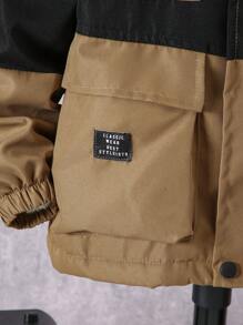 SHEIN 2pcs Tween Boy Workwear Thermal Patchwork Outdoor Fleece Jacket And Warm Pants Set, Autumn/Winter - Brown - View 5