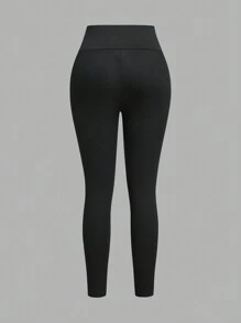 Slaydiva 女士休闲重叠高腰黑白紧身裤 - 黑與白 - 查看 8