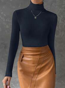 SHEIN Essnce Damen einfarbiger Rollkragen Langarm anliegender Pullover, Herbst