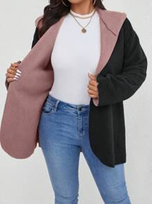 SHEIN LUNE Plus Size Solid Color Patchwork Long Sleeve Simple Jacket, Casual Everyday Wear - Multicolor - View 8