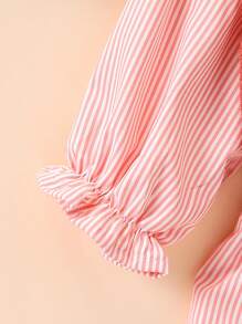 SHEIN Playful Pals 女婴条纹喇叭袖二合一毛衣 - 紅色 - 查看 3