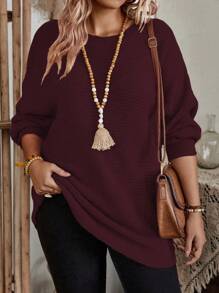 SHEIN CURVE+ 秋冬季大码休闲纯色蝙蝠袖毛衣