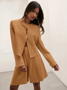 COSMINA Women's Solid Color Front Button Long Sleeve Simple Blouse, Casual Wear