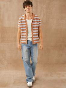 男士条纹毛衣针织纽扣开衫