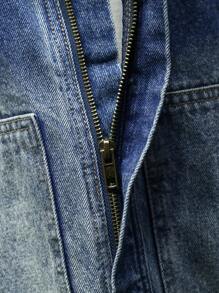 Manfinity Homme Plus Size Men's Vintage Washed Mid-Blue Casual Denim Jacket - Teal Blue - View 4