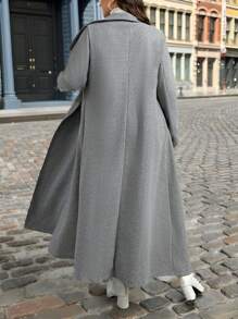 SHEIN Privé Plus Size Damski Zimowy Płaszcz Dwurzędowy Z Klapą Casual Wełniany Średniej Długości