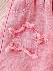 Toddler Girls Cute Star Pattern Pink Denim Jeans, Fall/Winter - Multicolor - View 4